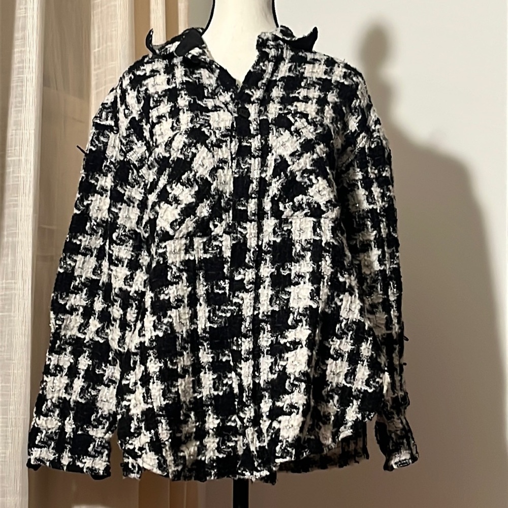 Long sleeve plaid tweed shirt